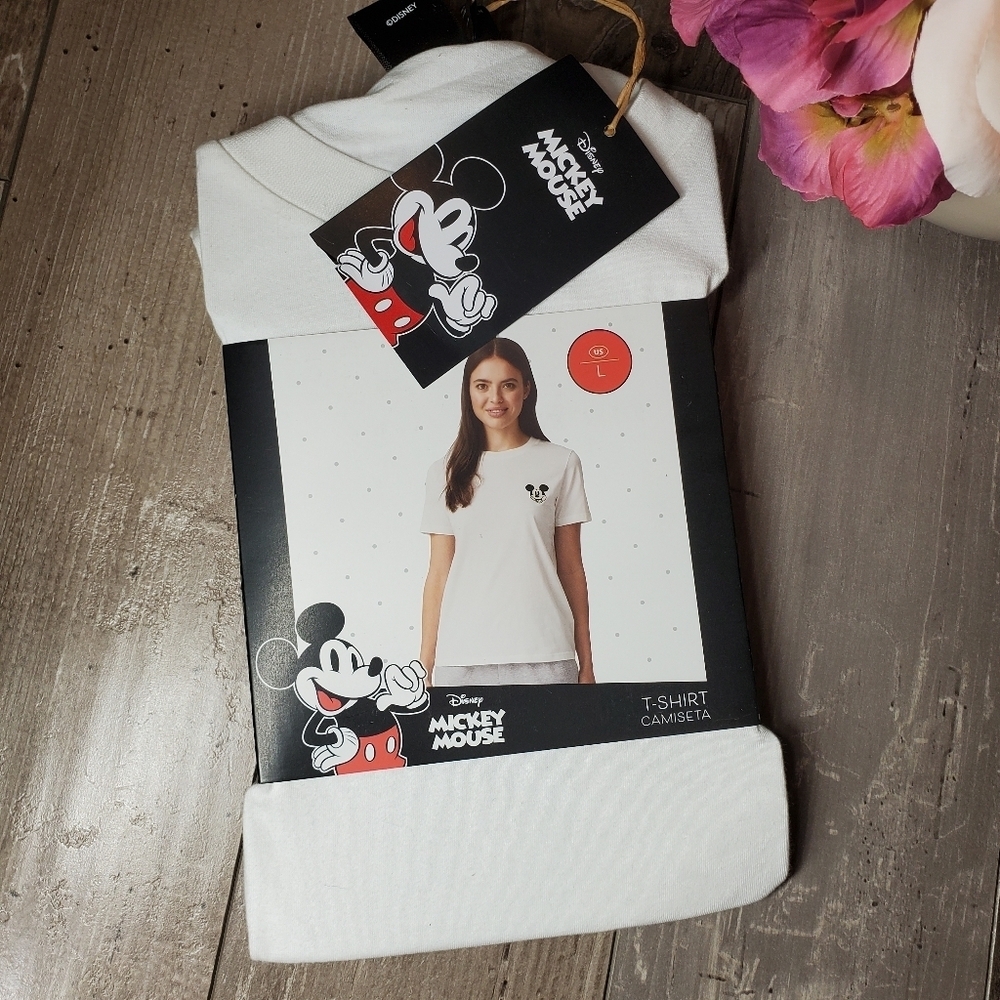 NWT Disney Mickey Mouse White T-Shirt Size Large 12-14 Women's Regular Fit